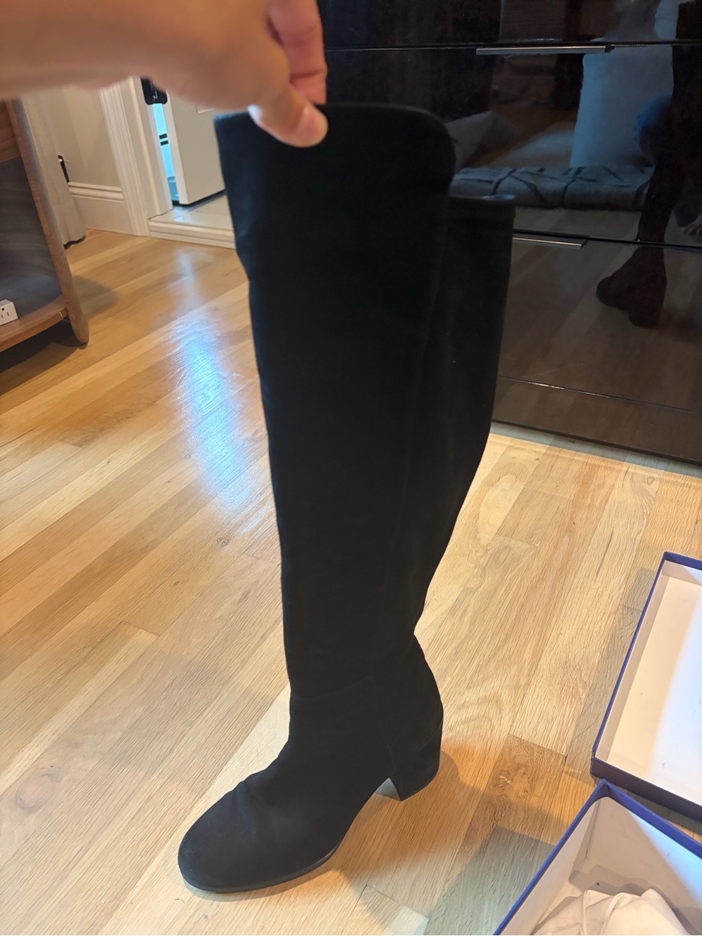 Stuart Whitman Women's Black Over-the-Knee Suede Boots - Classic Tall Block Heel